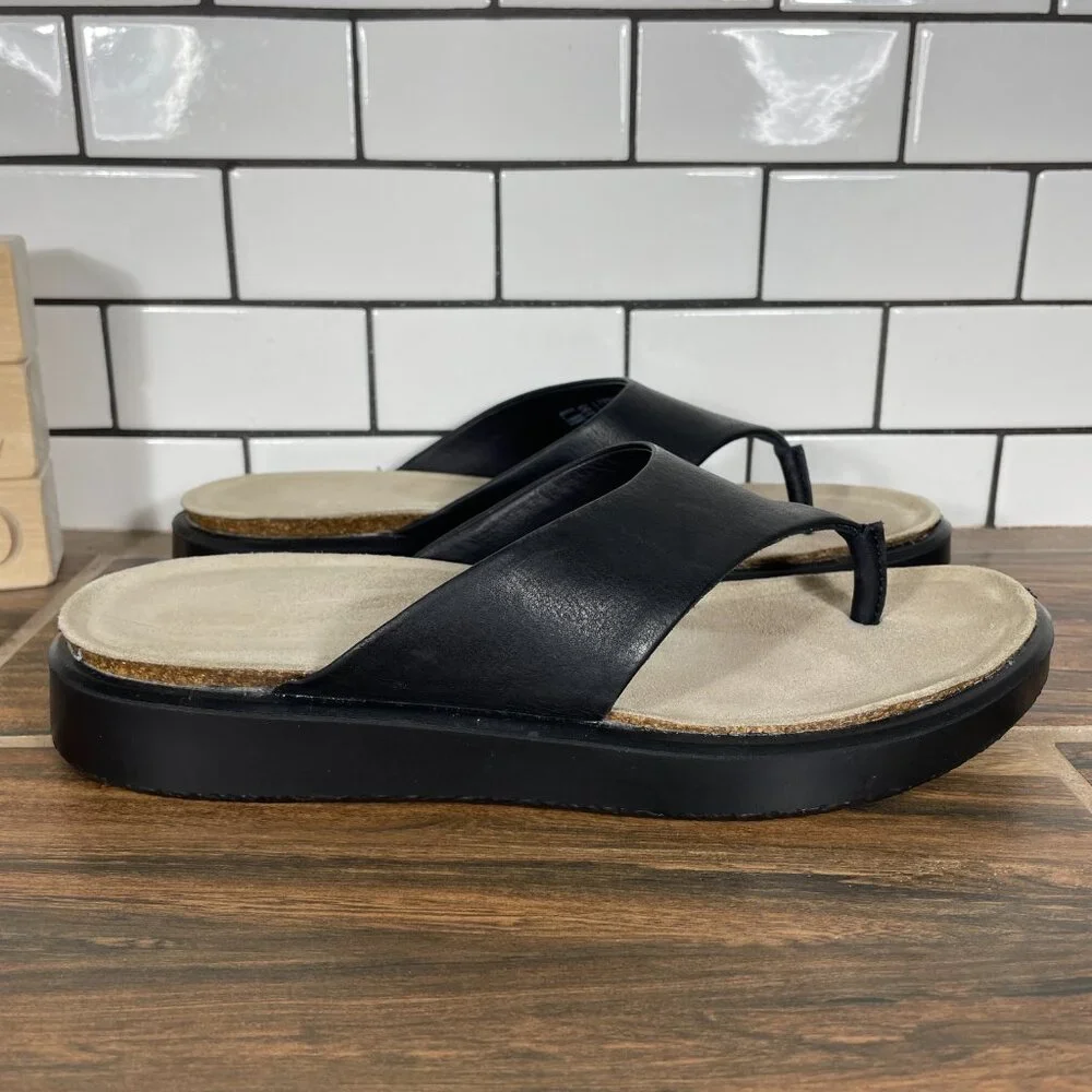 Ecco Corksphere Womens Size EU 39 Shoes Black Leather Platform Thong Sandal_4